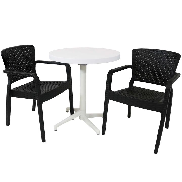 Sunnydaze Segonia Plastic 3-Piece Patio Dining Table and Chairs - Black
