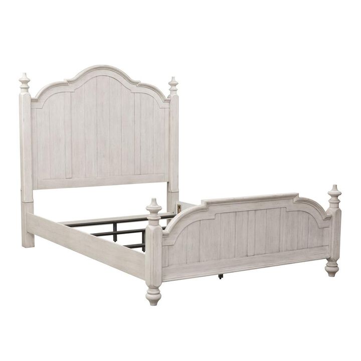 Liberty Furniture Farmhouse Reimagined Queen Poster Bed in Antique White w/ Chestnut Top