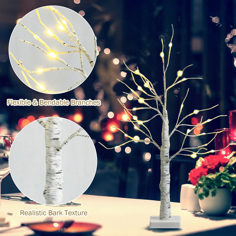 Pre-lit White Twig Birch Tree Battery Powered for Christmas Holiday