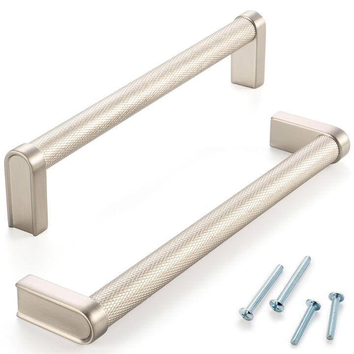 ASKANO 6-1/4 Inch Hole Centers, Brushed Nickel Knurled Bar Kitchen Cabinet Pull Handle AP1312 | Pack of 5, Solid Hardware for Dr