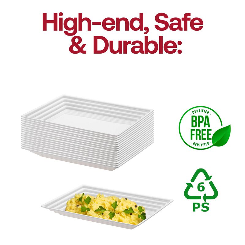 9" x 13" White Rectangular with Groove Rim Plastic Serving Trays (24 Trays) image number 5