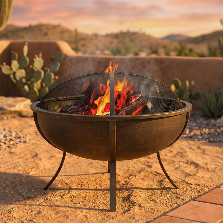 Raised Fire Pit Bowl + Spark Screen