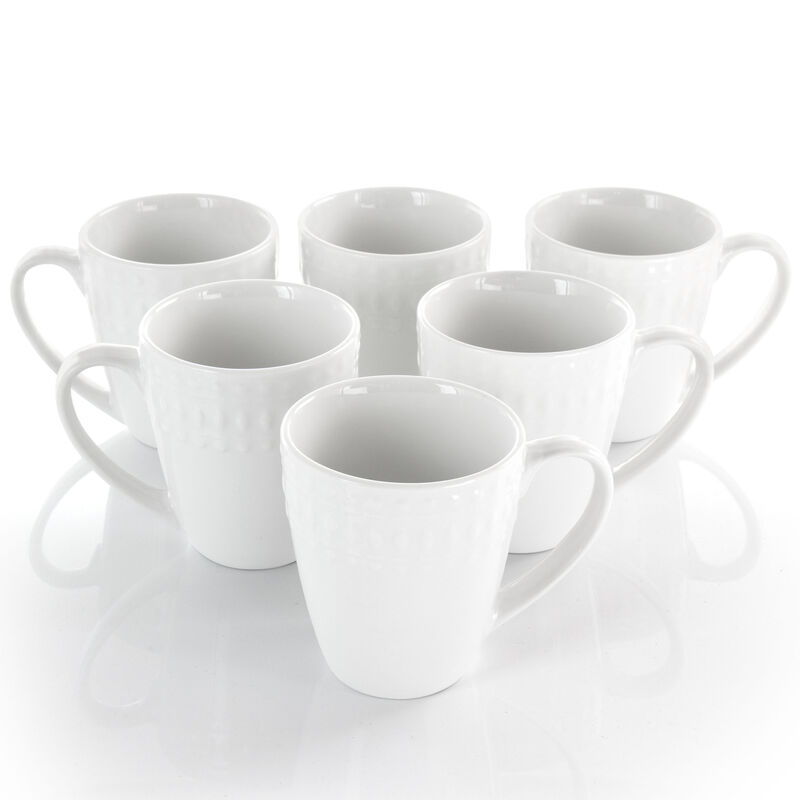 Elama Cara 6 Piece 10 Ounce Porcelain Cup Set in White