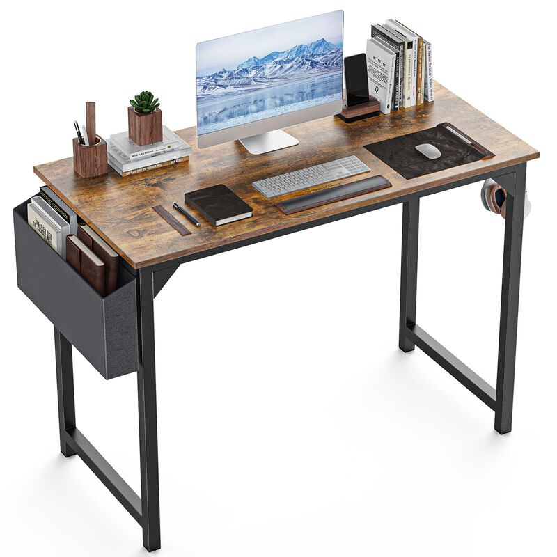 DUMOS 40 Inch Office Small Computer Desk Modern Simple Style Writing Study Work Table for Home Bedroom - Wood Brown