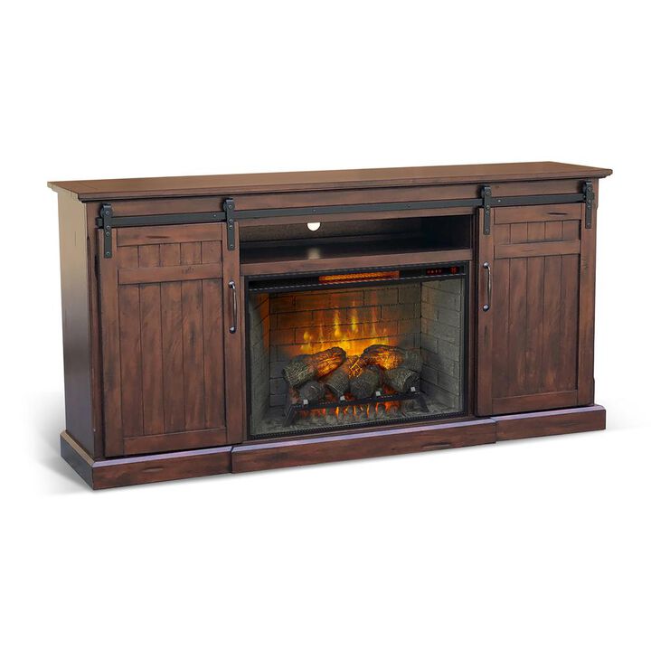 Sunny Designs 78 Barn Door Media Console with Electric Fireplace