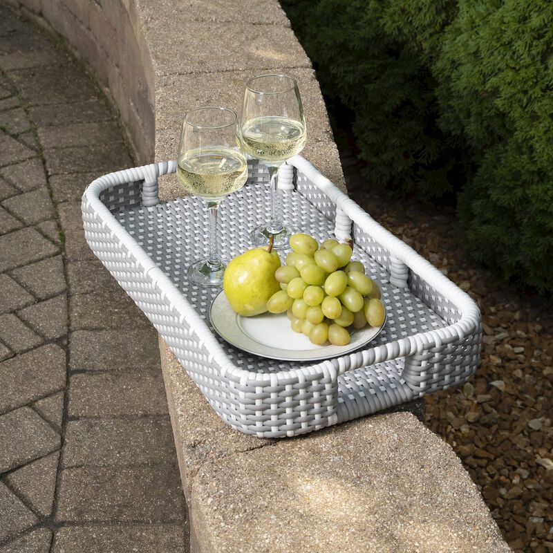 Butler Specialty Selena Grey & Rattan Bar Cart, Gray and White, Natural