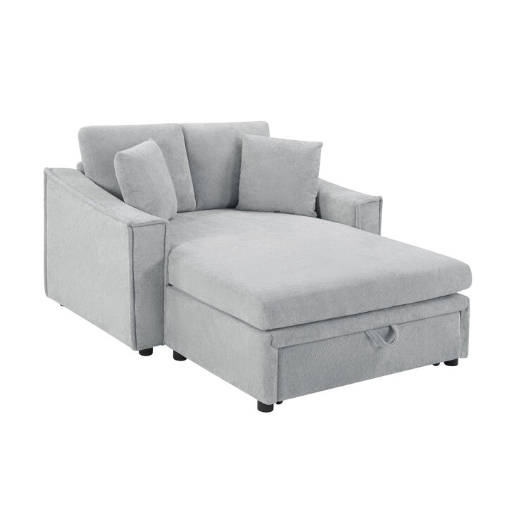 Merax Velvet Oversized Chaise Sofa with Curved Stitched Armrest