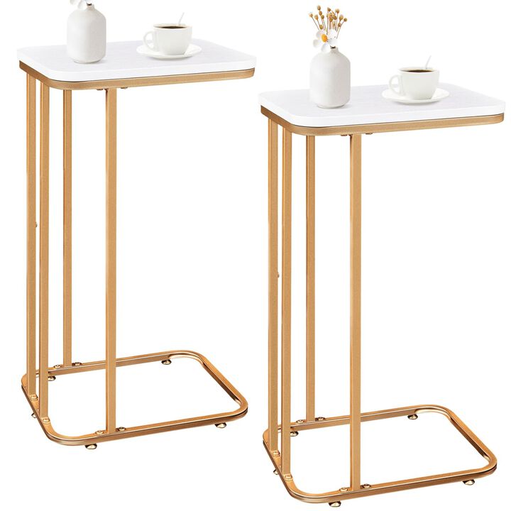 KJGKK C Shaped End Table Set of 2, 27 Inches High Small Side Table for Sofa and Bed, Couch Table That Slides Under, Tall Tv Tray