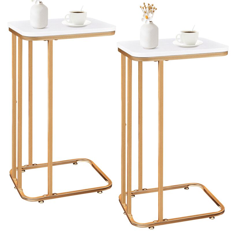 KJGKK C Shaped End Table Set of 2, 27 Inches High Small Side Table for Sofa and Bed, Couch Table That Slides Under, Tall Tv Tray
