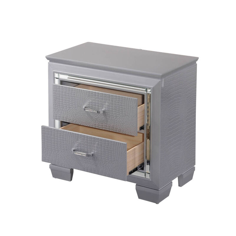 Streamdale Glam Silver Nightstand with Night Light