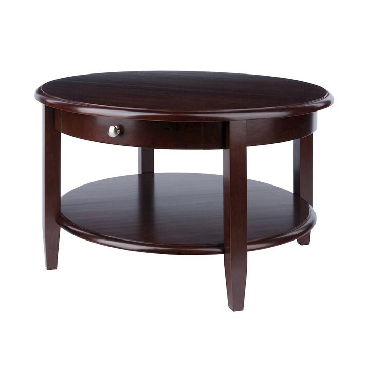 Winsome Wood Concord Round Coffee Table with Drawer and Shelf