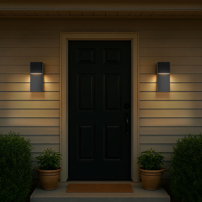 1-Light H13 in Modern Simple Square 10W Integrated LED Outdoor Wall Sconce with Dusk to Dawn Sensor in Matte Black for Porch Patio image number 2