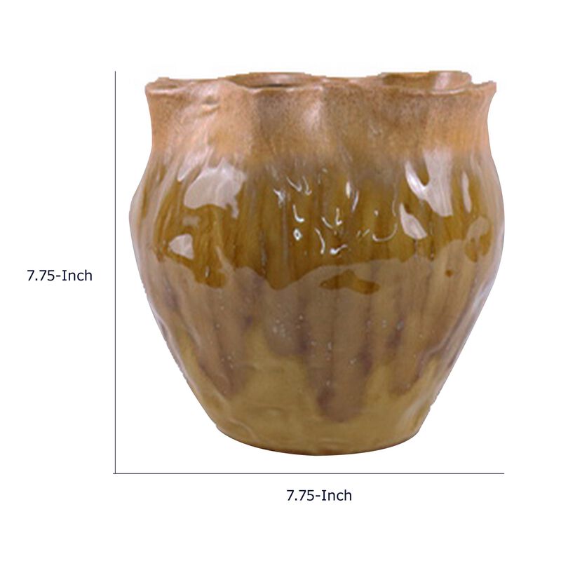 Ashly Decorative Planter with Scalloped Rim, Yellow Textured Ceramic 8 Inch image number 7