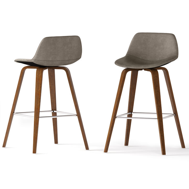 Randolph Mid-Century Modern 28 inch Bentwood Counter/ Bar Height Stool (Set of 2) in Distressed Grey Vegan Faux Leather