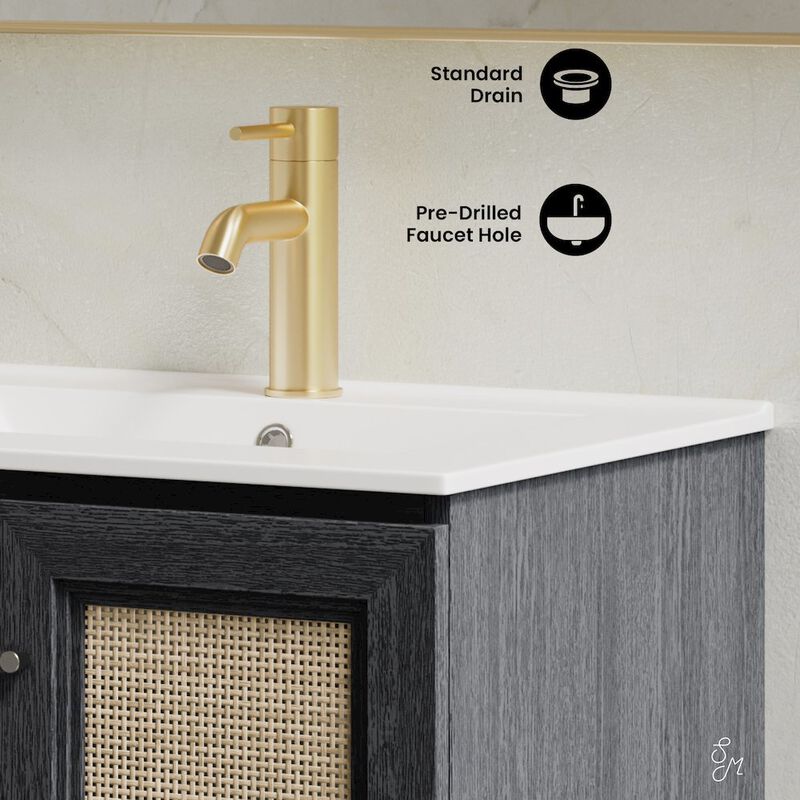 24" Wall-Mounted Bathroom Vanity in Black Oak with Single Faucet Hole Vanity Top image number 3