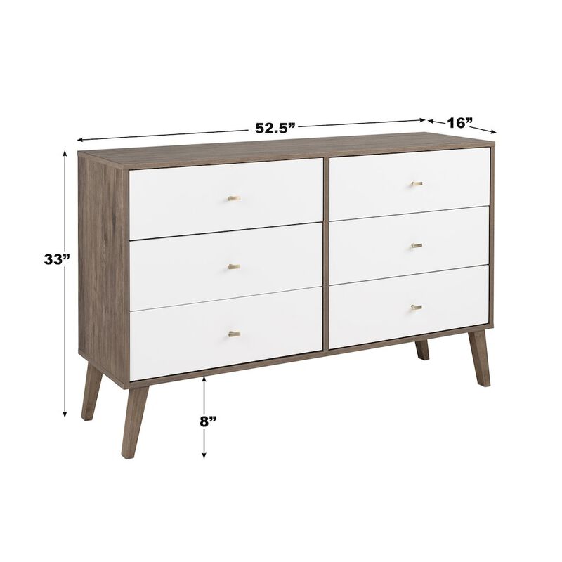 Prepac Milo 6-drawer Dresser, Drifted Gray and White