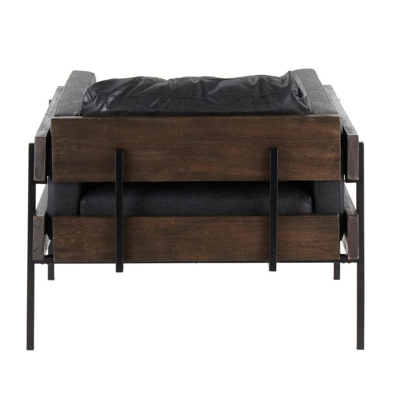 LumiSource Black Metal, Grey Wood, Black PU Kari Accent Chair