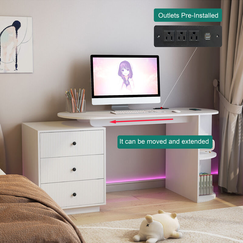 GOODSILO Expandable Modern Home Office Desk with Storage Drawers and Charging Station for Maximum Productivity image number 6