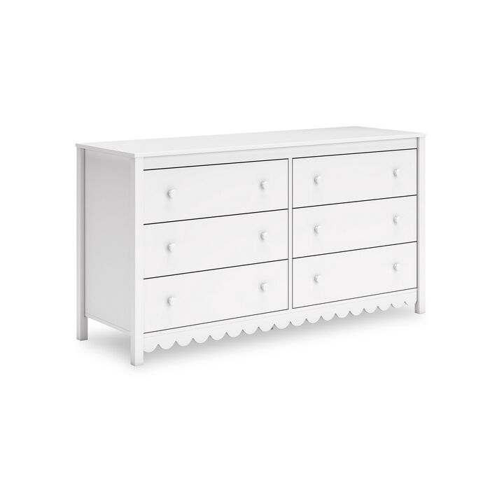 Kally Wide Dresser, 6 Drawers, Modern Matte White Wood Finish, 61 Inch