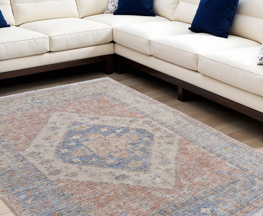 HomeRoots Abstract Hand Woven Distressed Area Rug With Fringe