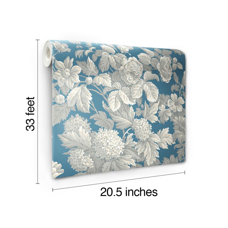 Antique Floral in Wedgewood Blue & Grey Wallpaper (Double Roll) image number 6
