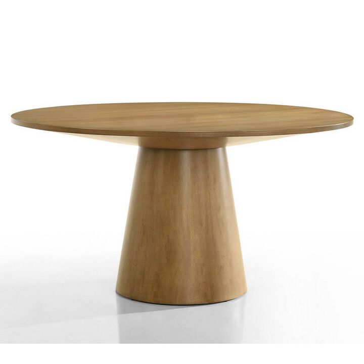 Yuvi 59 Inch Dining Table, Round Tabletop and Pedestal Base, Brown Finish