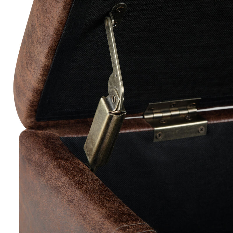 Dover 36 inch Wide Contemporary Rectangle Storage Ottoman Bench in Distressed Umber Brown Vegan Faux Leather, Assembled