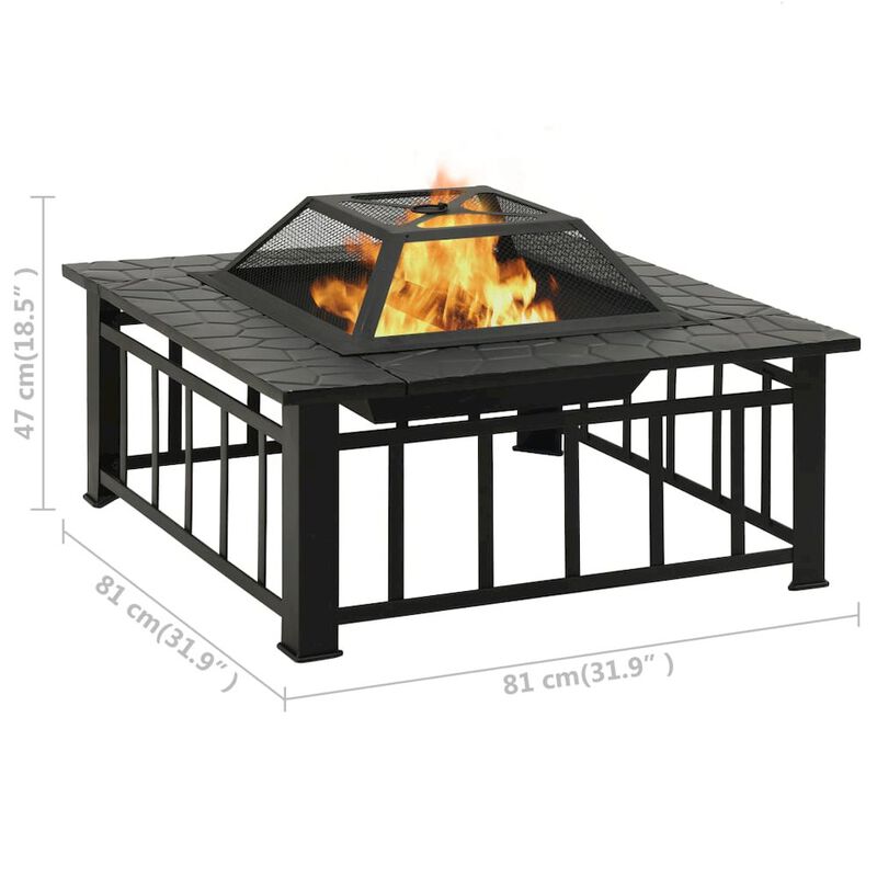 vidaXL Garden Fire Pit with Poker 31.9"x31.9"x18.5", Steel