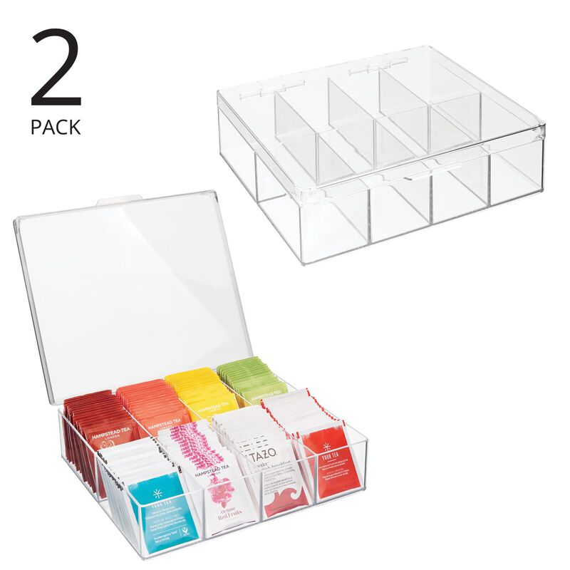 mDesign Plastic Stackable Tea Bag Storage Bin Organizer Box Holder, 2 Pack Clear