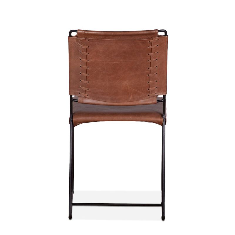World Interiors Melbourne Dining Chair In Tobacco Leather And Iron