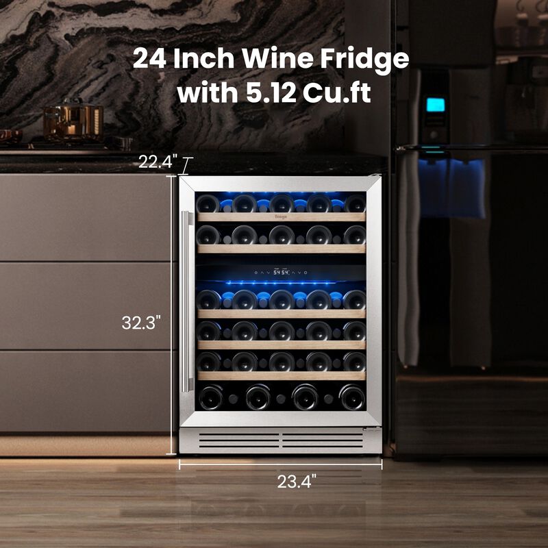 24 inch Dual-Zone Wine Cooler, 52-Bottle Capacity, 40-65&deg;F Glass Door, Built-in, for Home, Bar or Office image number 7