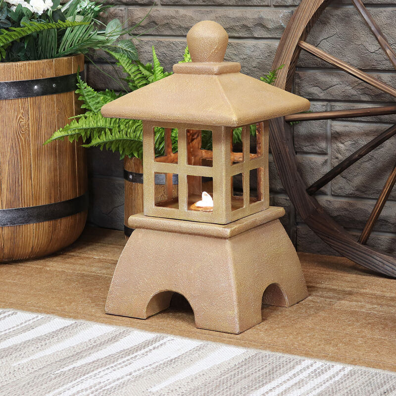 Sunnydaze Asian Pagoda Resin Outdoor Water Fountain with LED Lights - 23 in image number 2