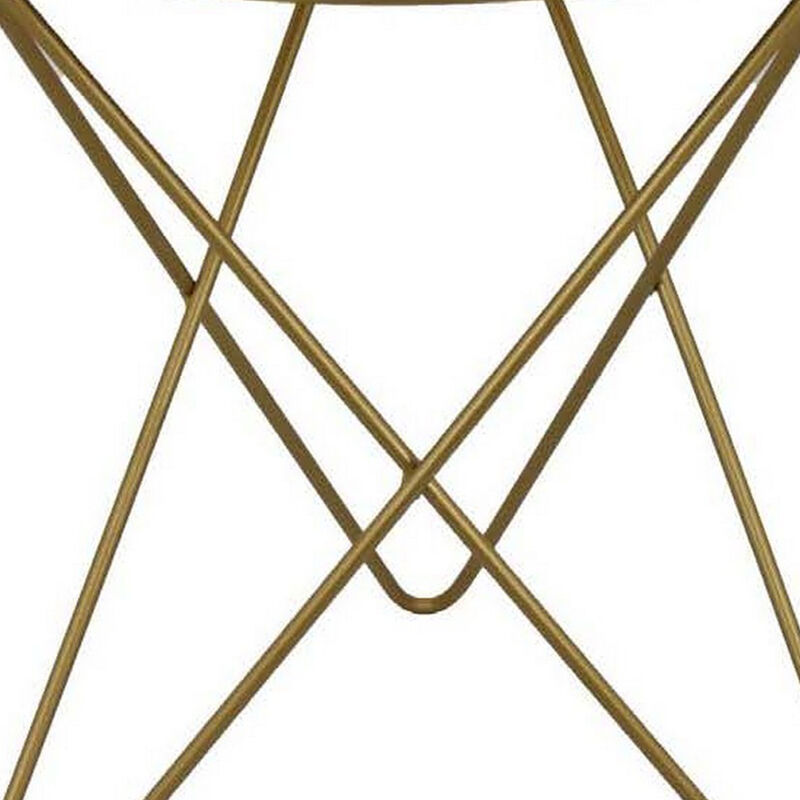 20 Inch Plant Stand Table, Round Top, Open Metal Frame, Black and Gold - Benzara