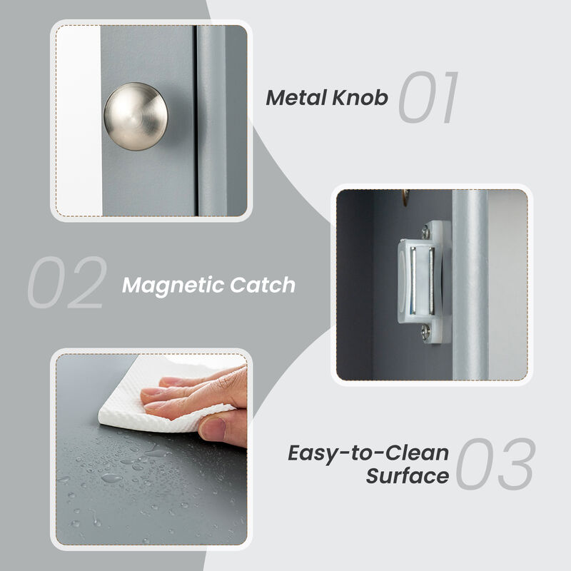 Costway Bathroom Cabinet Medicine Cabinet Single Door Shelves Wall Mount Cabinet W/ Mirror Gray