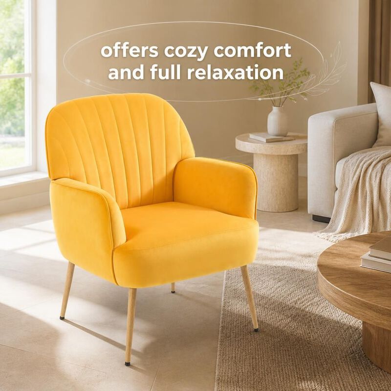 GOODSILO Velvet Upholstered Modern Accent Armchair, Comfortable Single Seating Chair for Living Room Bedroom Office Cafe and Waiting Room image number 4
