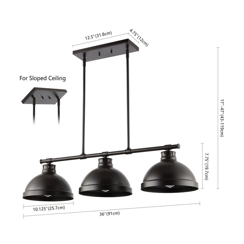 Asher 3-Light Industrial Farmhouse Iron Linear LED Pendant