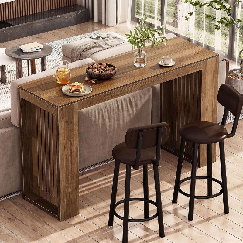 63 Inch Long Brown Counter Height Bar Table for Home Bar and Dining Room image number 5