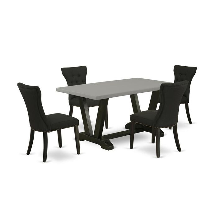 East West Furniture V696GA124-5 5-Pc Modern Dining Set - 4 Dining Chairs and 1 Modern Rectangular Cement Kitchen Table Top with Button Tufted Chair Back - Wire Brushed Black Finish