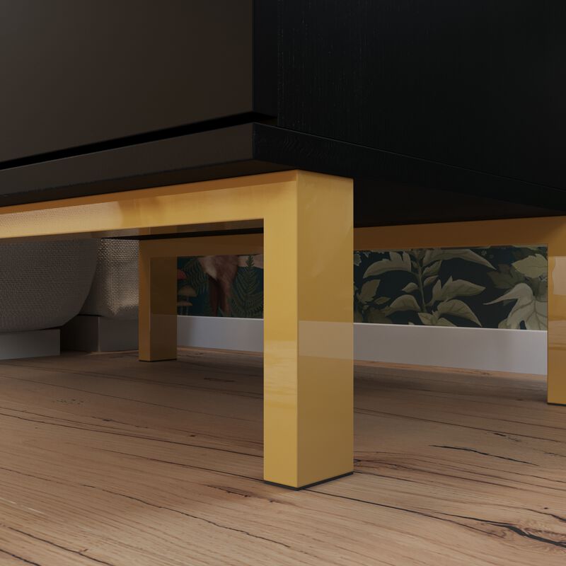 2-Drawer Black Wooden Nightstand Bedside Table With 4 Metal Legs 15.7 in. D x 19.7 in. W x 17.9 in. H