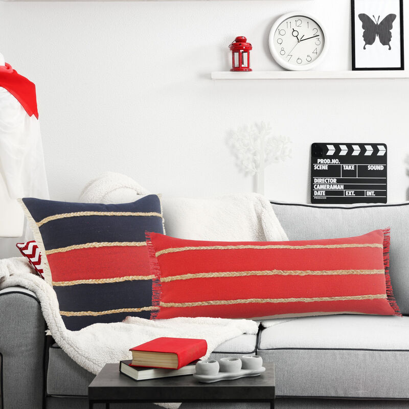 100% Cotton Striped Zippered Pillow &ndash; Decorative Cushion for Sofa, Couch, or Bedroom Accent