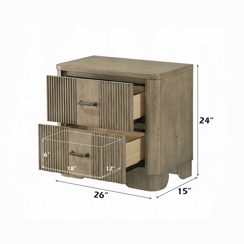 Leky Nightstand, 2 Reeded Drawers, Rounded Corners, Antique Oak Brown image number 5