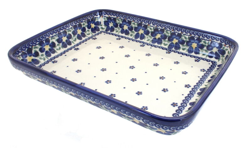 Blue Rose Polish Pottery Winter Cardinal Medium Rectangular Baker