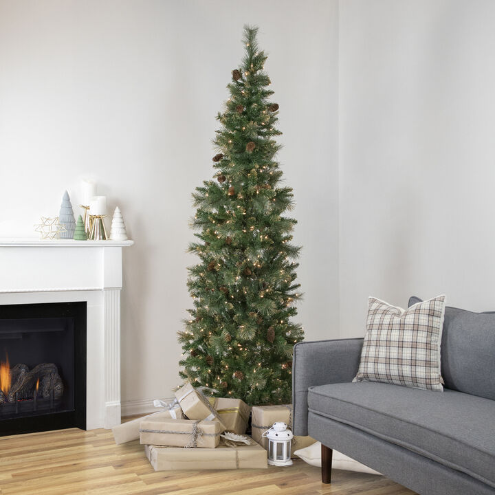 7' Pre-Lit Yorkshire Pine Pencil Artificial Christmas Tree  Clear Lights