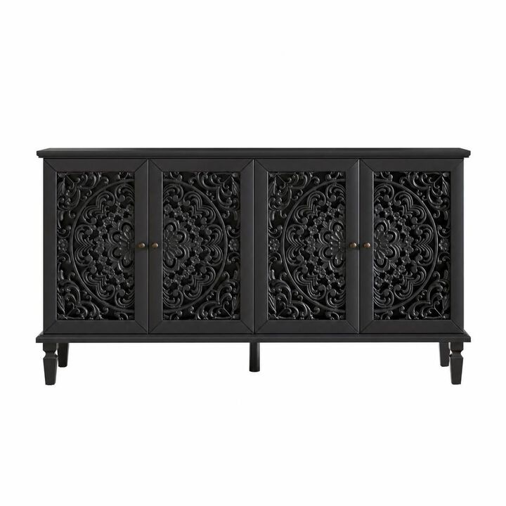 GOODSILO 60 Inch Antique Floral Carved Buffet Cabinet, Adjustable Shelves Multi-Functional TV Stand Sideboard Storage for Living Dining Room