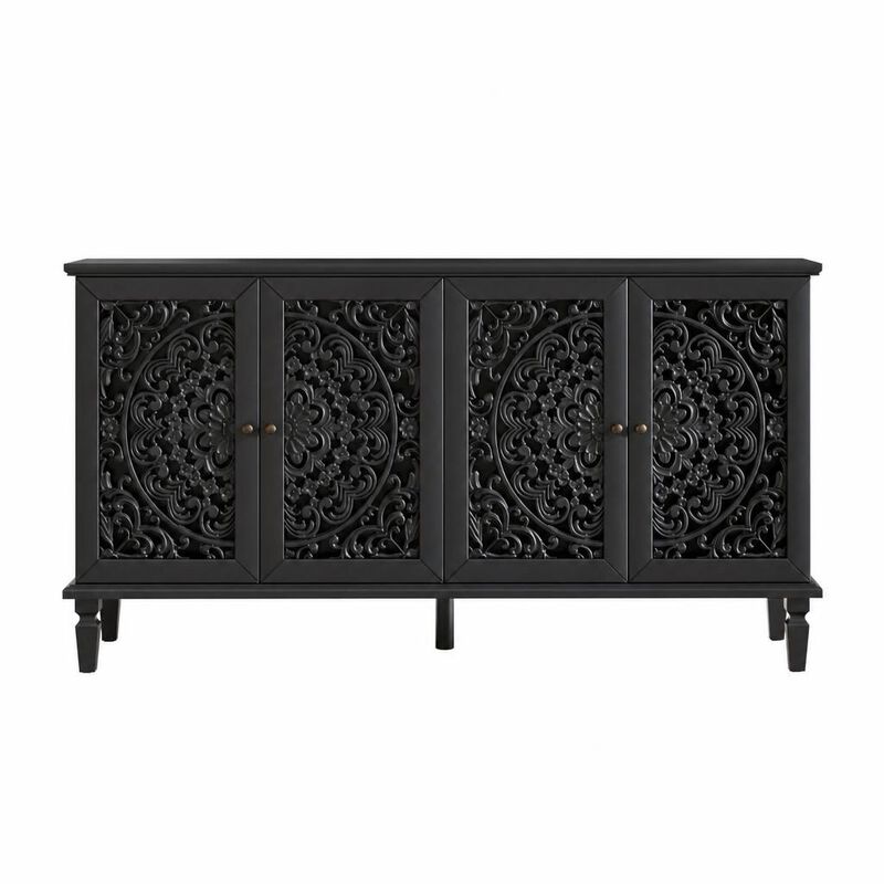 60" Antique Floral Carved Buffet Cabinet image number 0