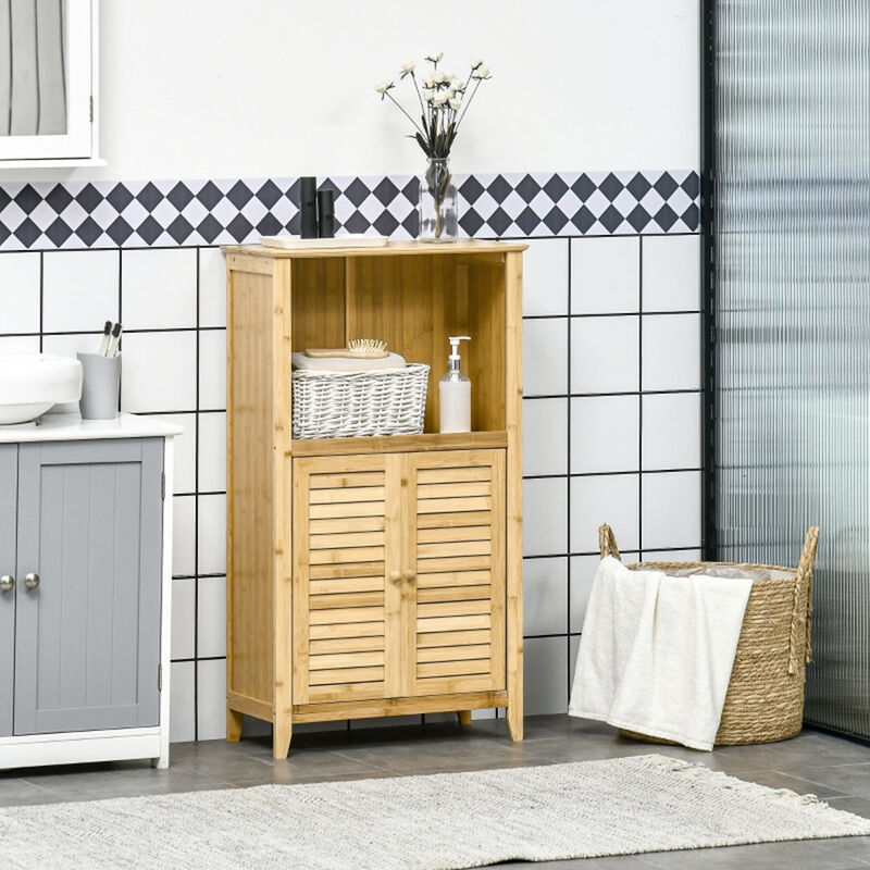 Freestanding Bathroom Floor Cabinet with Storage Shelves and Doors