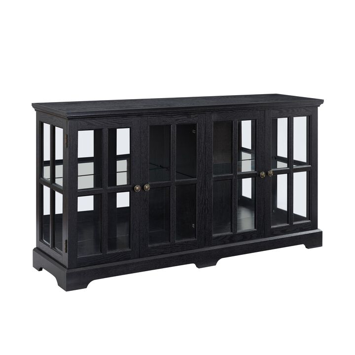 LED Curio Display Cabinet Antique Display Cabinet with Glass Doors Adjustable Shelves for Collectibles Four Door Design Vintage Showcase for Home