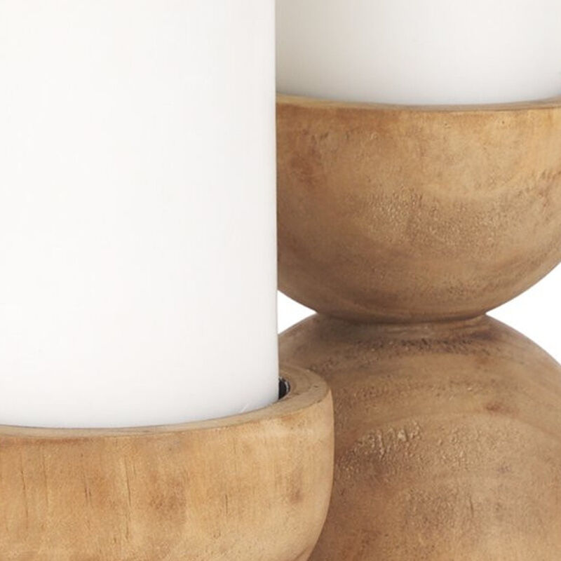 HomeRoots Set of Two Brown Distressed Geometric Solid Wood Tabletop Pillar Candle Holders image number 2