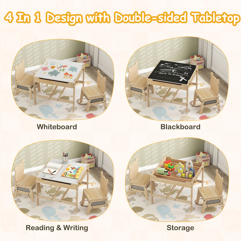 Children&rsquo;s Table and Chair Set with Reversible Whiteboard Top-Natural image number 6