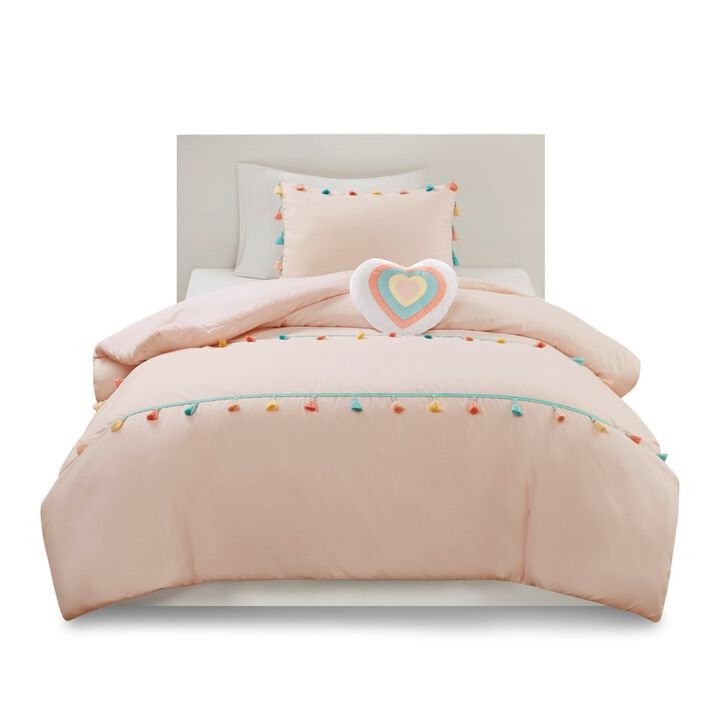 Gracie Mills Xylon Solid Tassel Comforter Set with Heart-Shaped Throw Pillow